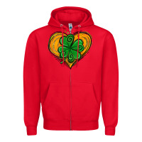 Red St. Patrick's Day Heart with Shamrock Zipper Hoodie - Jasminsmagicworld