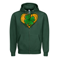 Sports Green St. Patrick's Day Heart with Shamrock Zipper Hoodie - Jasminsmagicworld