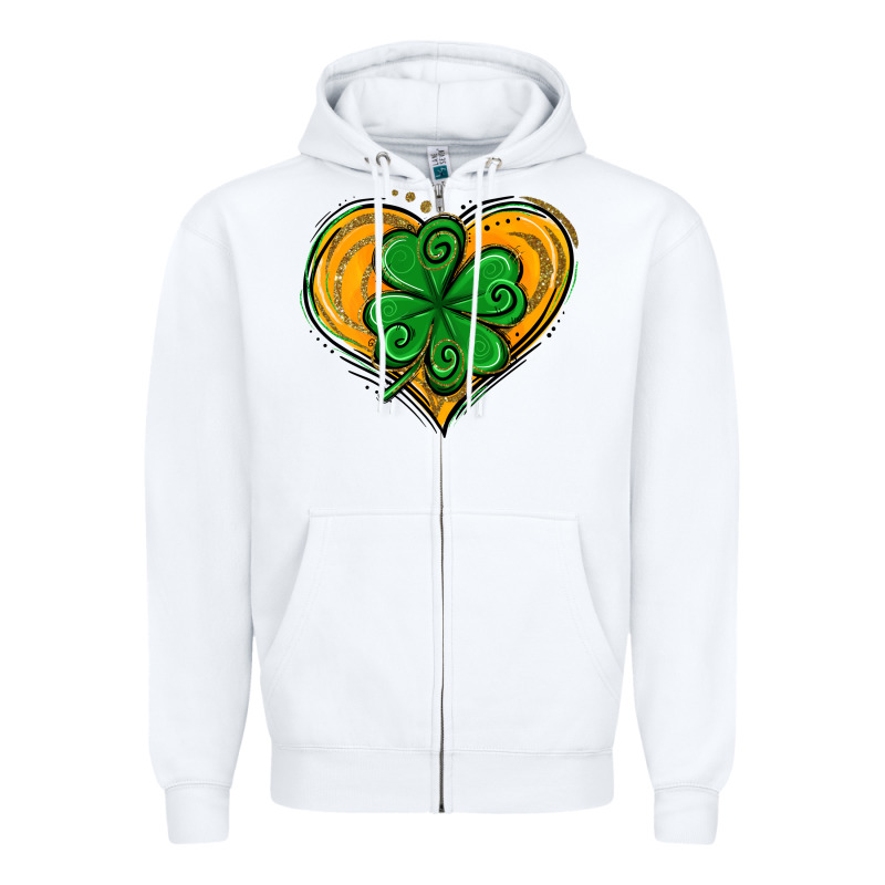 St. Patrick's Day Heart With Shamrock Zipper Hoodie by Jasminsmagicworld | Teevron
