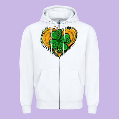 St. Patrick's Day Heart With Shamrock Zipper Hoodie Designed By Jasminsmagicworld