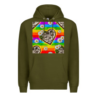 Army Green Pride LGBTQ+ Cowhide Hearts And Daisy Patterns Premium Hoodie - BundleAndBundleShop
