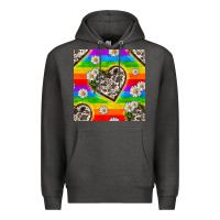 Charcoal Heather Pride LGBTQ+ Cowhide Hearts And Daisy Patterns Premium Hoodie - BundleAndBundleShop