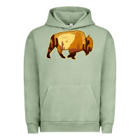 Pigment Oil Green Desert Landscape Bison Silhouette Urban Hoodie - Bettercallsaul