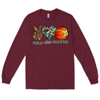 Burgundy peace love basketball Long Sleeve Tee - CowhideDigitalArt