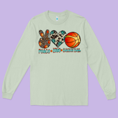 Peace Love Basketball Long Sleeve Tee Designed By Cowhidedigitalart