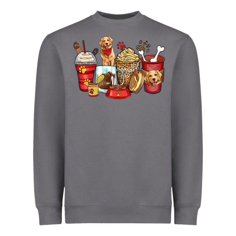 Golden Retriever Coffee Cups Heavyweight Sweatshirt by Zillion Design Studio | Teevron