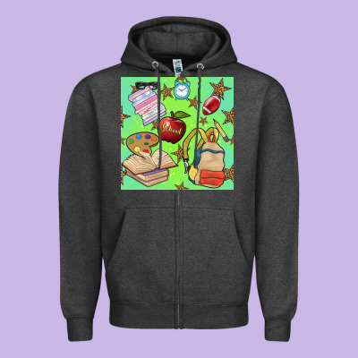 School Seamless Pattern Zipper Hoodie Designed By Bundleandbundleshop