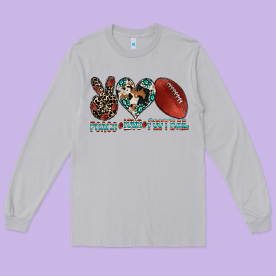 Peace Love Football Long Sleeve Tee Designed By Cowhidedigitalart