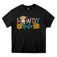 Black Western Howdy Heifer With Simmental Cow Heavy Core Tee - LillyAllenDesigns