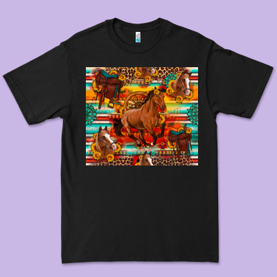 Galloping Horse Serape Sunflowers Turquoise And Saddles Premium Tee Designed By Artiststas