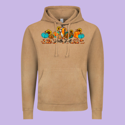 Hello Fall Pumpkin Sunflower Vintage Hoodie Designed By Jahusdesignshop
