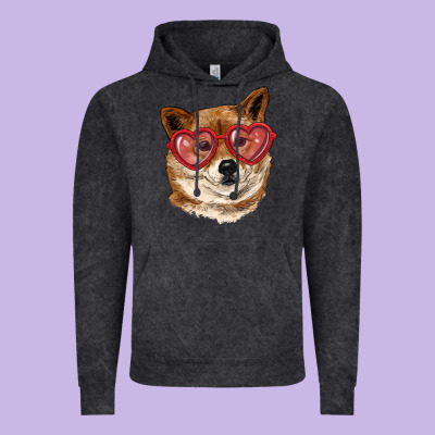 Vintage Hoodie shiba inu with love glasses