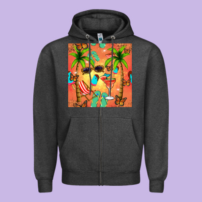 Summer Slipper And Cocktail Seamless Pattern Zipper Hoodie Designed By Bundleandbundleshop