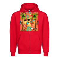 Red summer slipper and cocktail seamless pattern Zipper Hoodie - BundleAndBundleShop