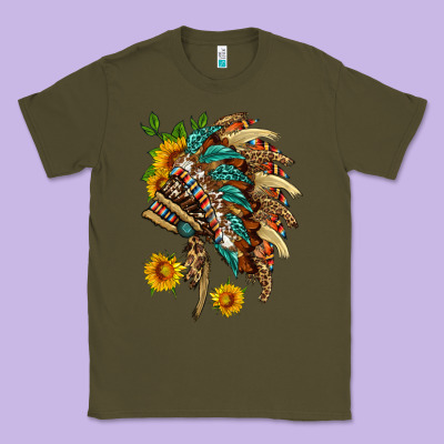 Indian Headdress With Pattern And Sunflowers Classic Tee Designed By Hra Design Shop