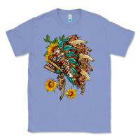Colony Blue indian headdress with pattern and sunflowers Classic Tee - HRA Design Shop