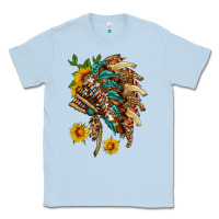 Dusty Blue indian headdress with pattern and sunflowers Classic Tee - HRA Design Shop