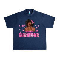 Navy I Am a Survivor Breast Cancer with Afro Woman Urban Heavy Tee - texasbilliewilder