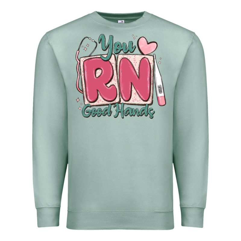 You Rn Good Hands Registered Nurse Premium Sweatshirt by MaliasSmallBusiness | Teevron