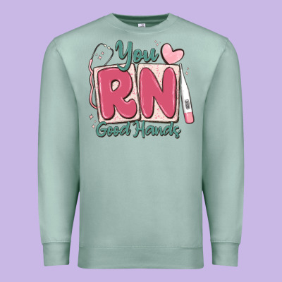 You Rn Good Hands Registered Nurse Premium Sweatshirt Designed By Maliassmallbusiness