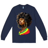 Navy juneteenth black women Long Sleeve Tee - HRA Design Shop