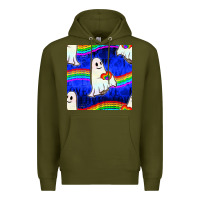 Army Green Pride lgbtq ghosts and heart with rainbow seamless Premium Hoodie - BundleAndBundleShop