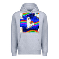 Heather Grey Pride lgbtq ghosts and heart with rainbow seamless Premium Hoodie - BundleAndBundleShop