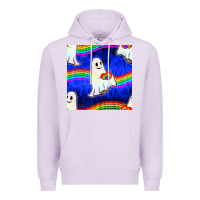 Lilac Pride lgbtq ghosts and heart with rainbow seamless Premium Hoodie - BundleAndBundleShop