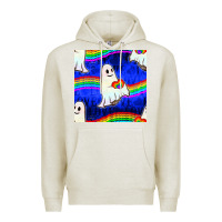 Oatmeal Heather Pride lgbtq ghosts and heart with rainbow seamless Premium Hoodie - BundleAndBundleShop