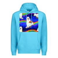 Ocean Blue Pride lgbtq ghosts and heart with rainbow seamless Premium Hoodie - BundleAndBundleShop