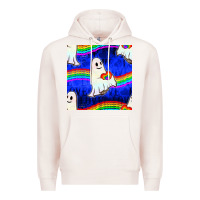 Pale Pink Pride lgbtq ghosts and heart with rainbow seamless Premium Hoodie - BundleAndBundleShop