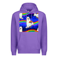 Purple Pride lgbtq ghosts and heart with rainbow seamless Premium Hoodie - BundleAndBundleShop