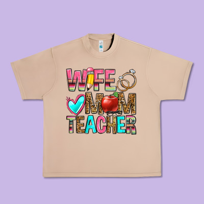 Wife Mom Teacher Urban Heavy Tee Designed By Zillion Design Studio