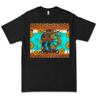 Black cowboy boots and sunflowers turquoise leopard background Premium Tee - Artiststas
