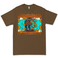 Cacao cowboy boots and sunflowers turquoise leopard background Premium Tee - Artiststas