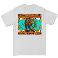 Dove Grey cowboy boots and sunflowers turquoise leopard background Premium Tee - Artiststas
