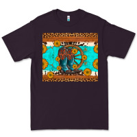 Plum cowboy boots and sunflowers turquoise leopard background Premium Tee - Artiststas