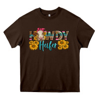 Chocolate Brown Western Howdy Heifer With Charolais Cow Heavy Core Tee - LillyAllenDesigns