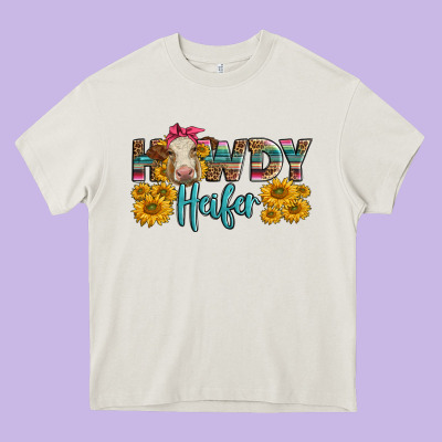Western Howdy Heifer With Charolais Cow Heavy Core Tee Designed By Lillyallendesigns