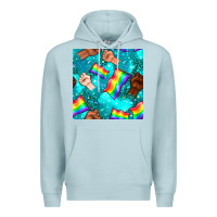 Blue Mist Pride lgbtq hands with flag seamless pattern Premium Hoodie - BundleAndBundleShop