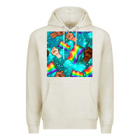 Oatmeal Heather Pride lgbtq hands with flag seamless pattern Premium Hoodie - BundleAndBundleShop