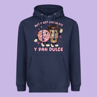 But First Chocolate Y Pan Dulce Heavyweight Hoodie Designed By Maliassmallbusiness