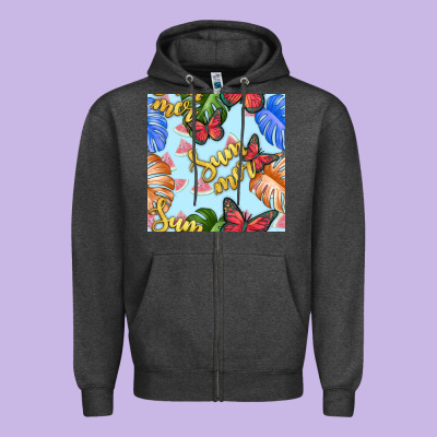 Summer And Leaf Seamless Pattern Zipper Hoodie Designed By Bundleandbundleshop