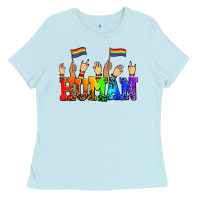 Baby Blue human with hands and pride flags Ladies Tee - AdoDesignShop