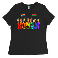 Black human with hands and pride flags Ladies Tee - AdoDesignShop