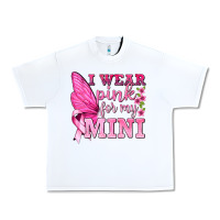 White I Wear Pink For My Mini with Butterfly Urban Heavy Tee - texasbilliewilder