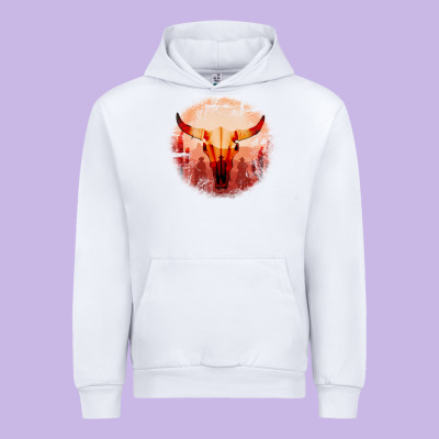 Western Cowboy Sunset Bull Skull Urban Hoodie Designed By Bettercallsaul