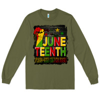 Army Green juneteenth fist free ish since 1865 with background Long Sleeve Tee - HRA Design Shop
