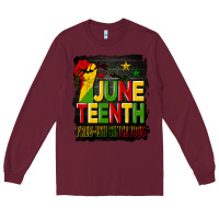 Burgundy juneteenth fist free ish since 1865 with background Long Sleeve Tee - HRA Design Shop