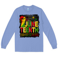 Colony Blue juneteenth fist free ish since 1865 with background Long Sleeve Tee - HRA Design Shop